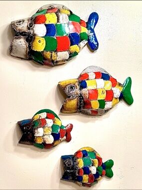 Large Handcrafted Zimbabwe Recycled Metal Fish Wall Art Set of 4